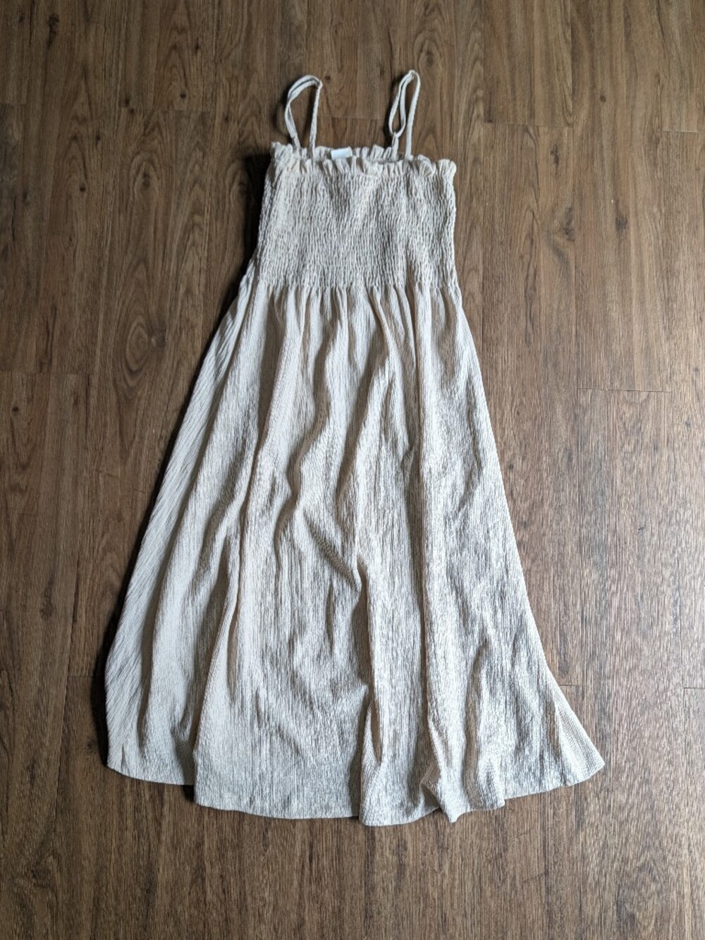 H&M Cream Smocked Midi Dress with Thin Straps Sz M